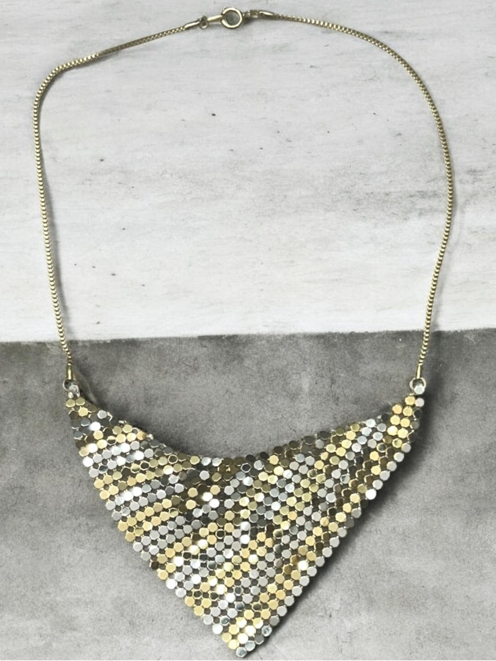 Vintage 1970’s Dead-Stock Hong Kong 2-Tone Mesh Bib Necklace